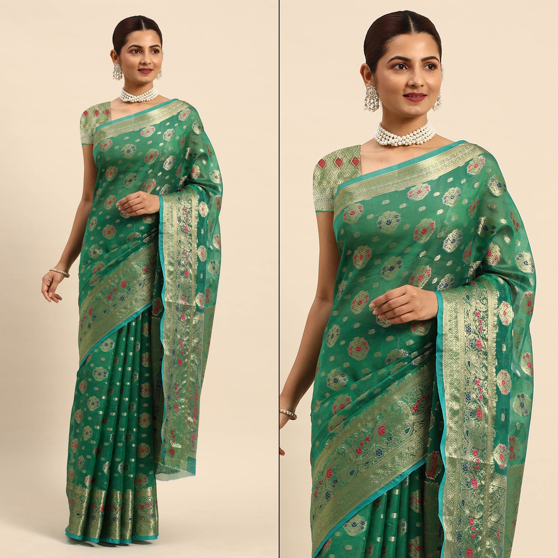 green-floral-woven-organza-silk-saree