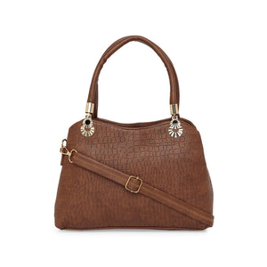 Brown Women Vegan Leather Handbag With Belt