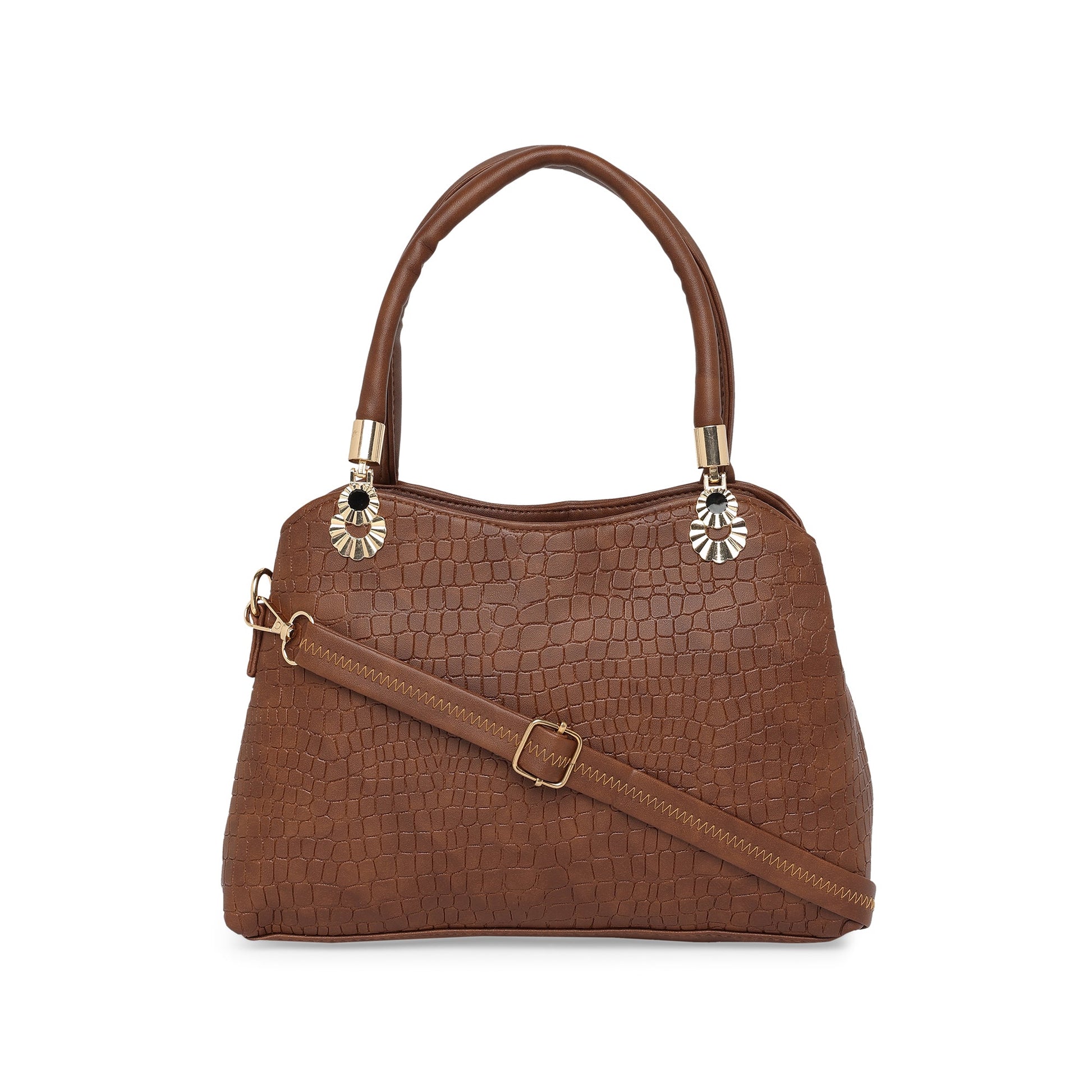 Brown Women Vegan Leather Handbag With Belt