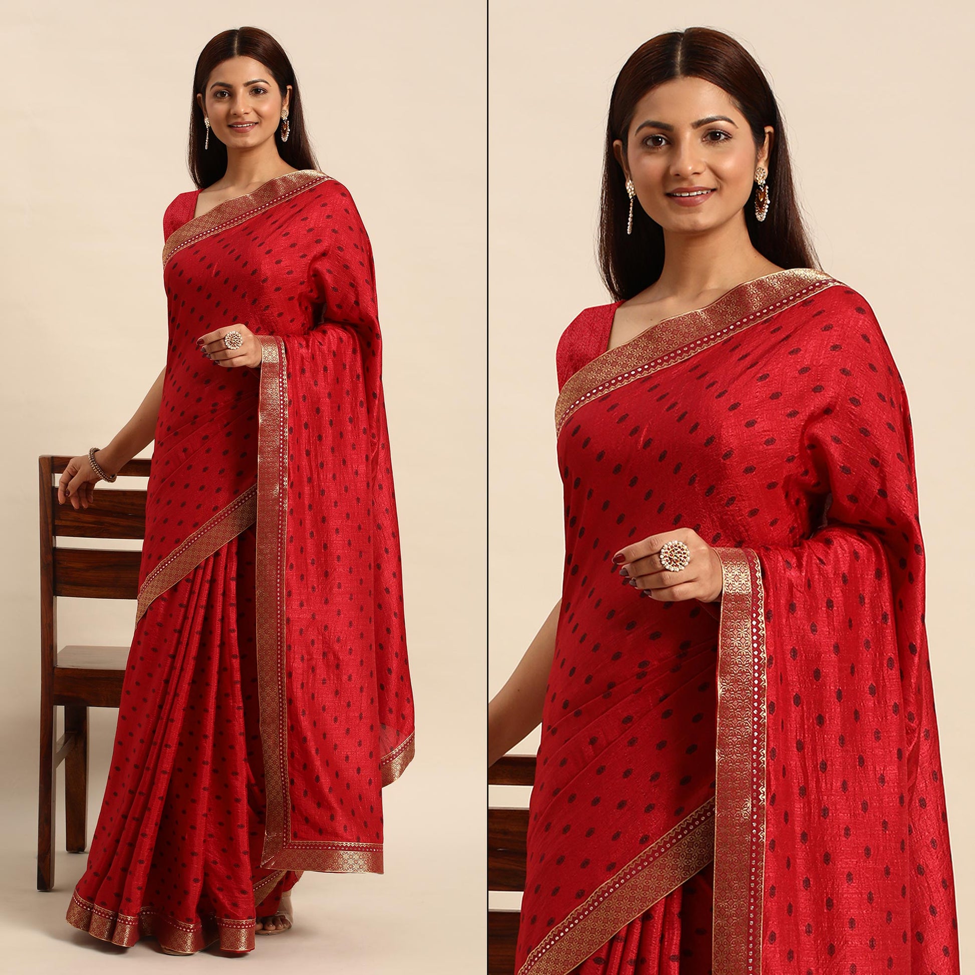 Maroon Printed Vichitra Silk Saree