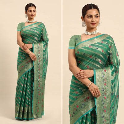 green-floral-woven-organza-silk-saree-1
