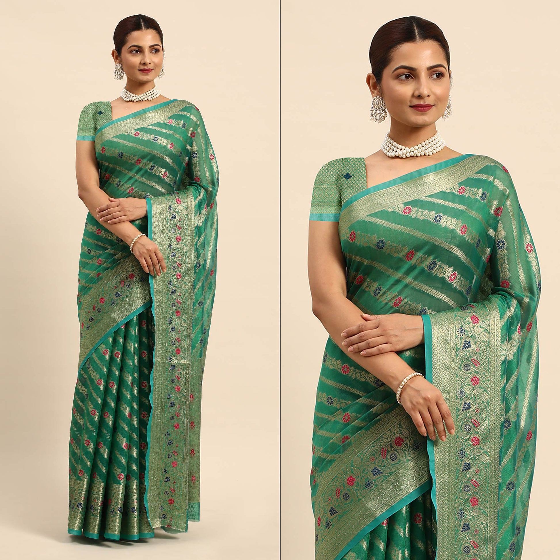 green-floral-woven-organza-silk-saree-1