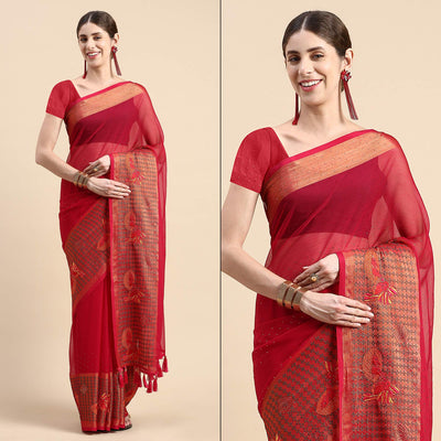 Magenta Purple Embroidered With Swarovski Work Viscose Saree