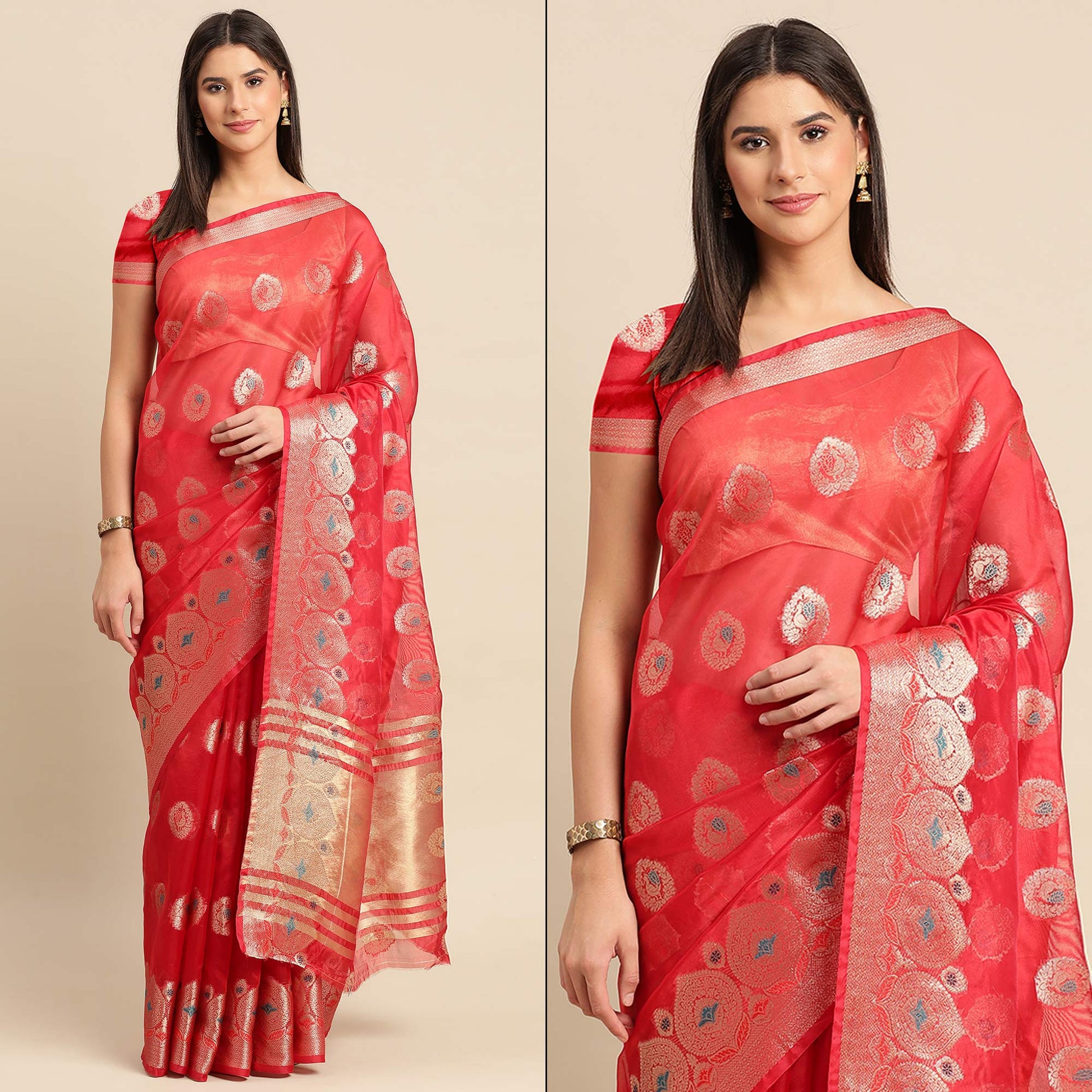 Maroon Woven Organza Saree
