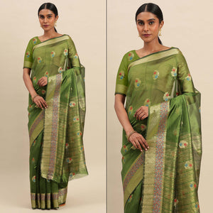 Mehendi Woven Organza Saree