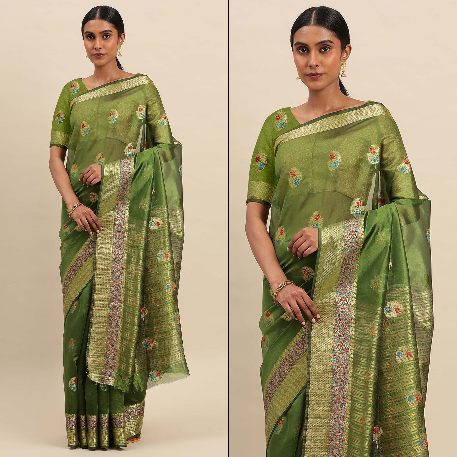 Mehendi Woven Organza Saree