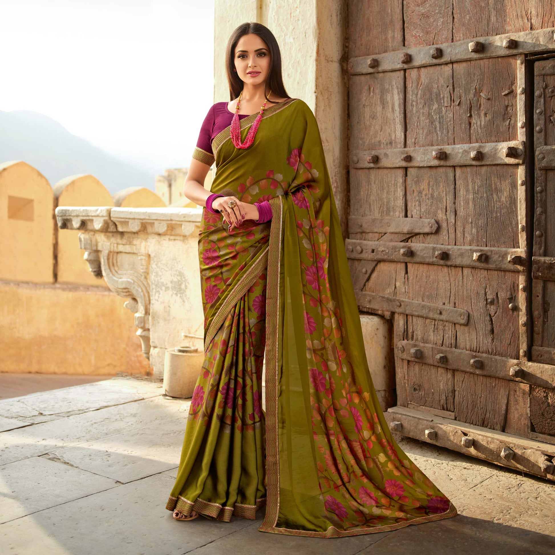 green-floral-printed-with-embroidered-border-silk-saree