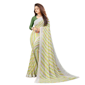 green-striped-printed-georgette-saree