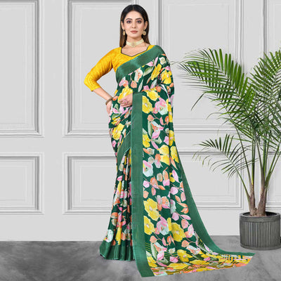 green-yellow-floral-printed-chiffon-saree