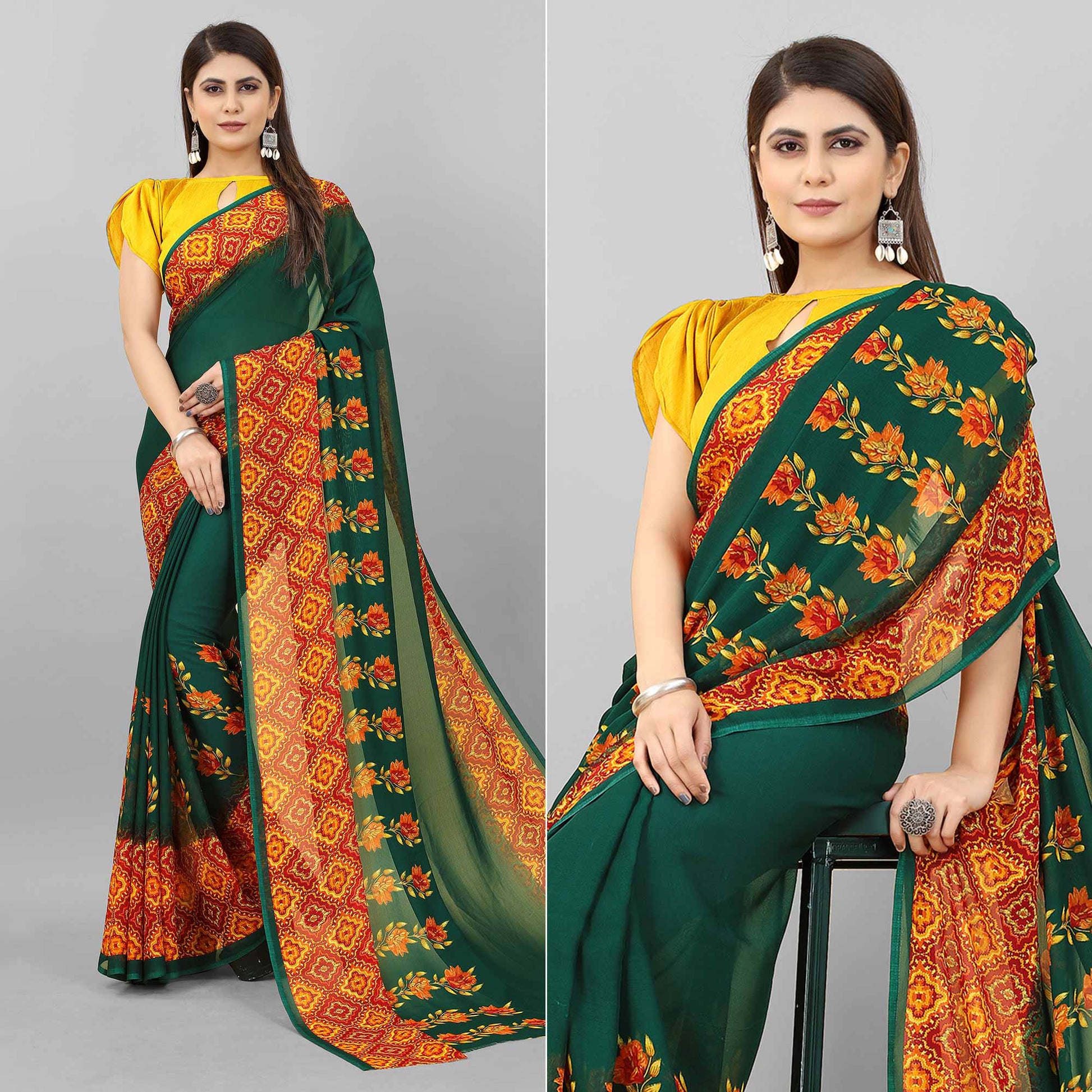 green-floral-printed-georgette-saree-7