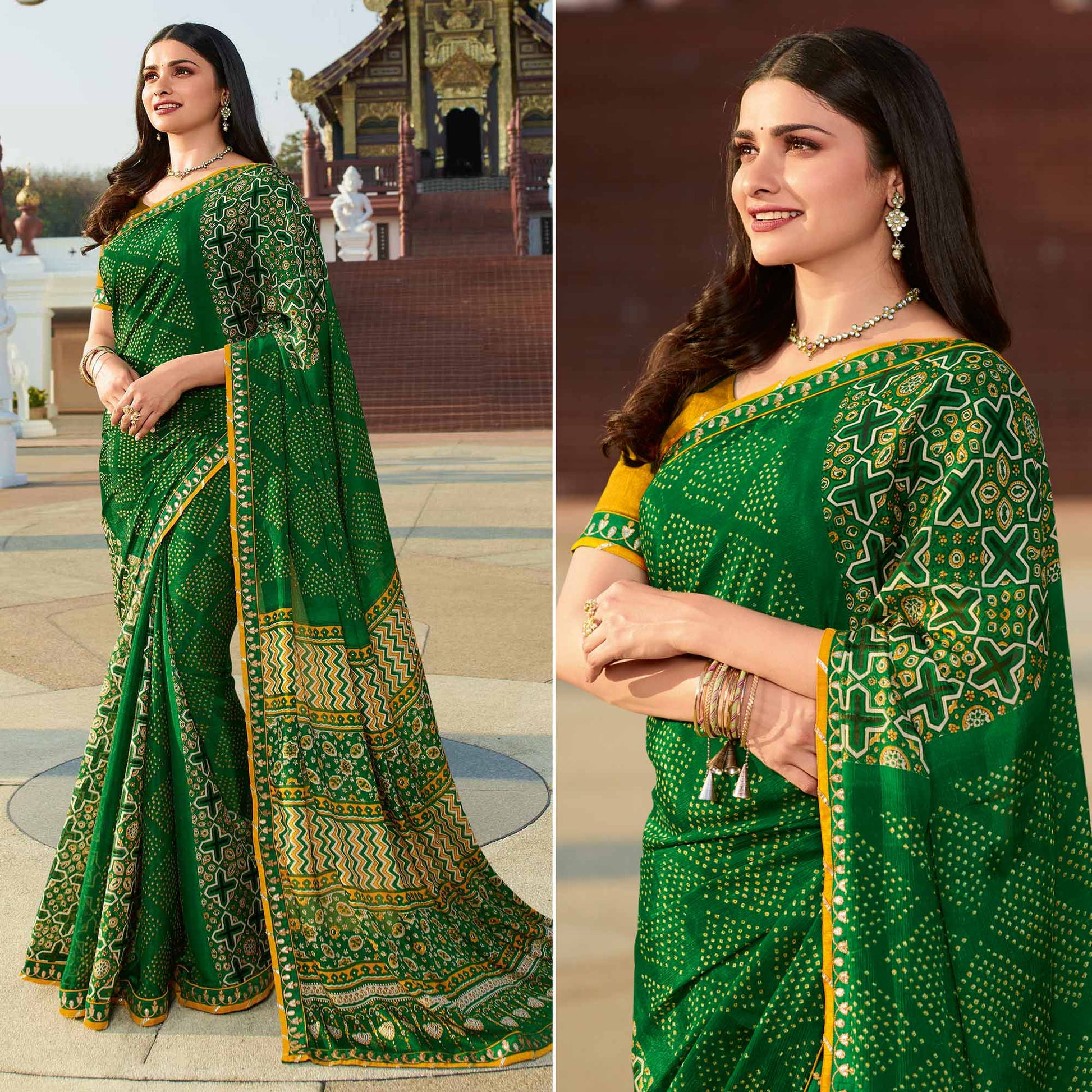 green-bhandhani-printed-chiffon-saree