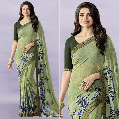 Mehendi Green Floral Printed Georgette Saree