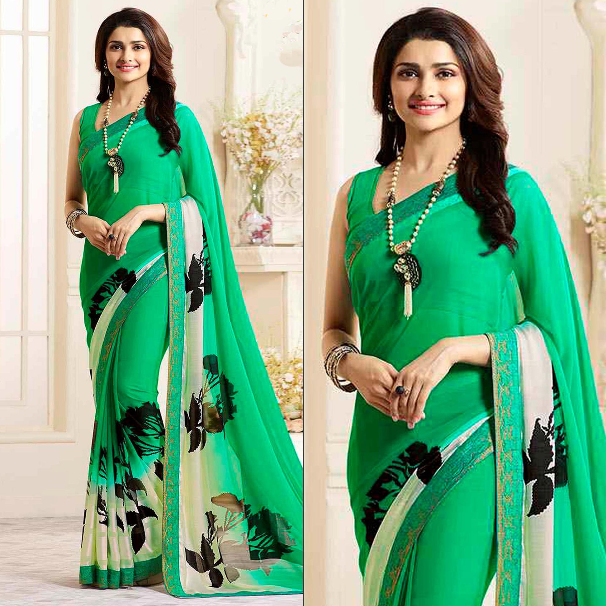 green-printed-georgette-saree-with-lace-border-1