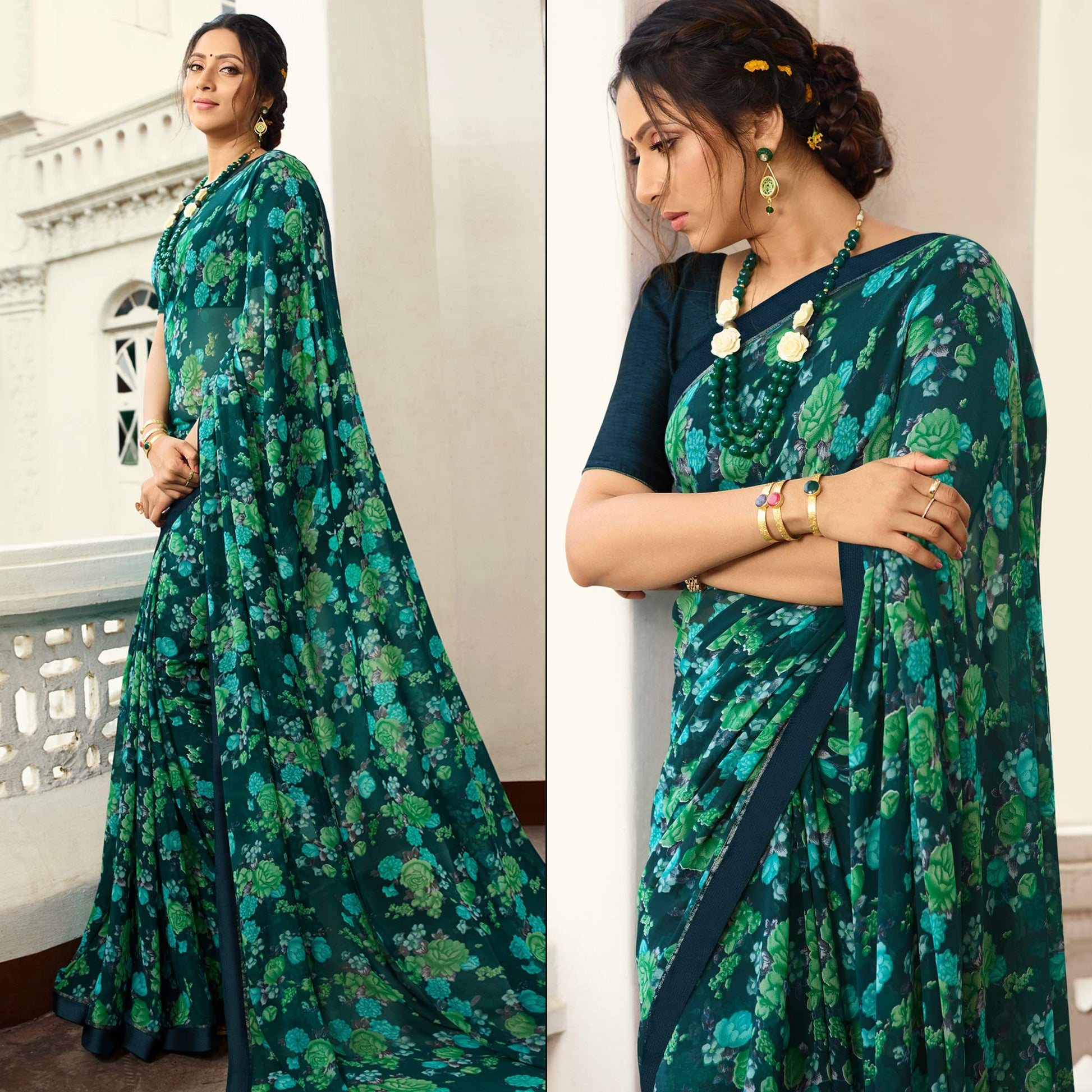 green-floral-printed-georgette-saree-11