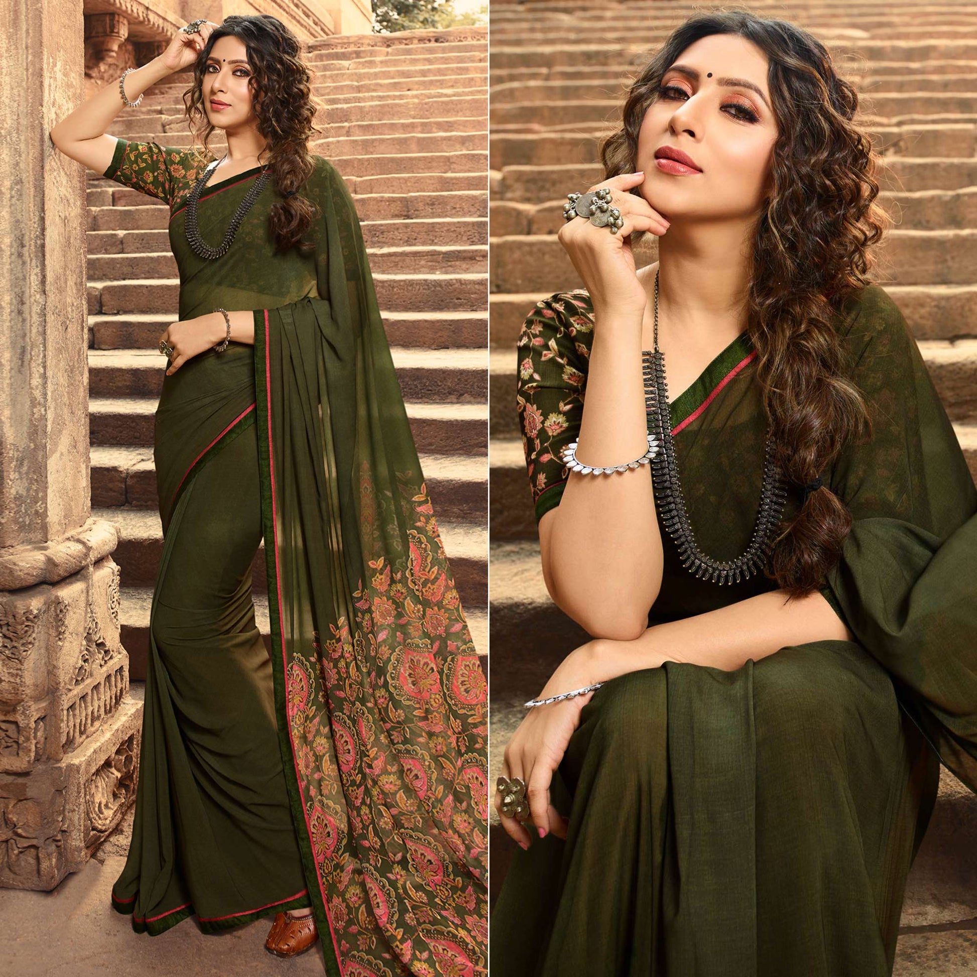 green-printed-georgette-saree-with-lace-border-4