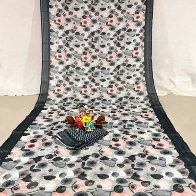 Multicolor Floral Digital Printed Linen Saree