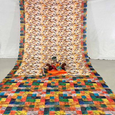 Multi Floral Digital Printed Linen Saree