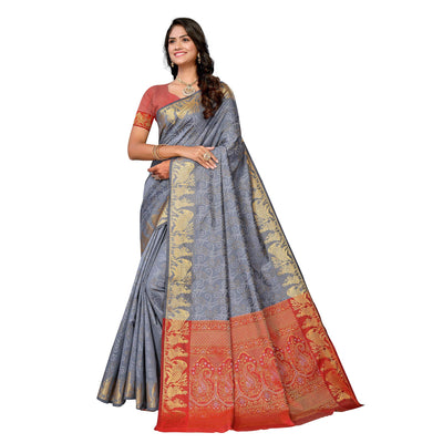 Grey Woven Banarasi Silk Saree