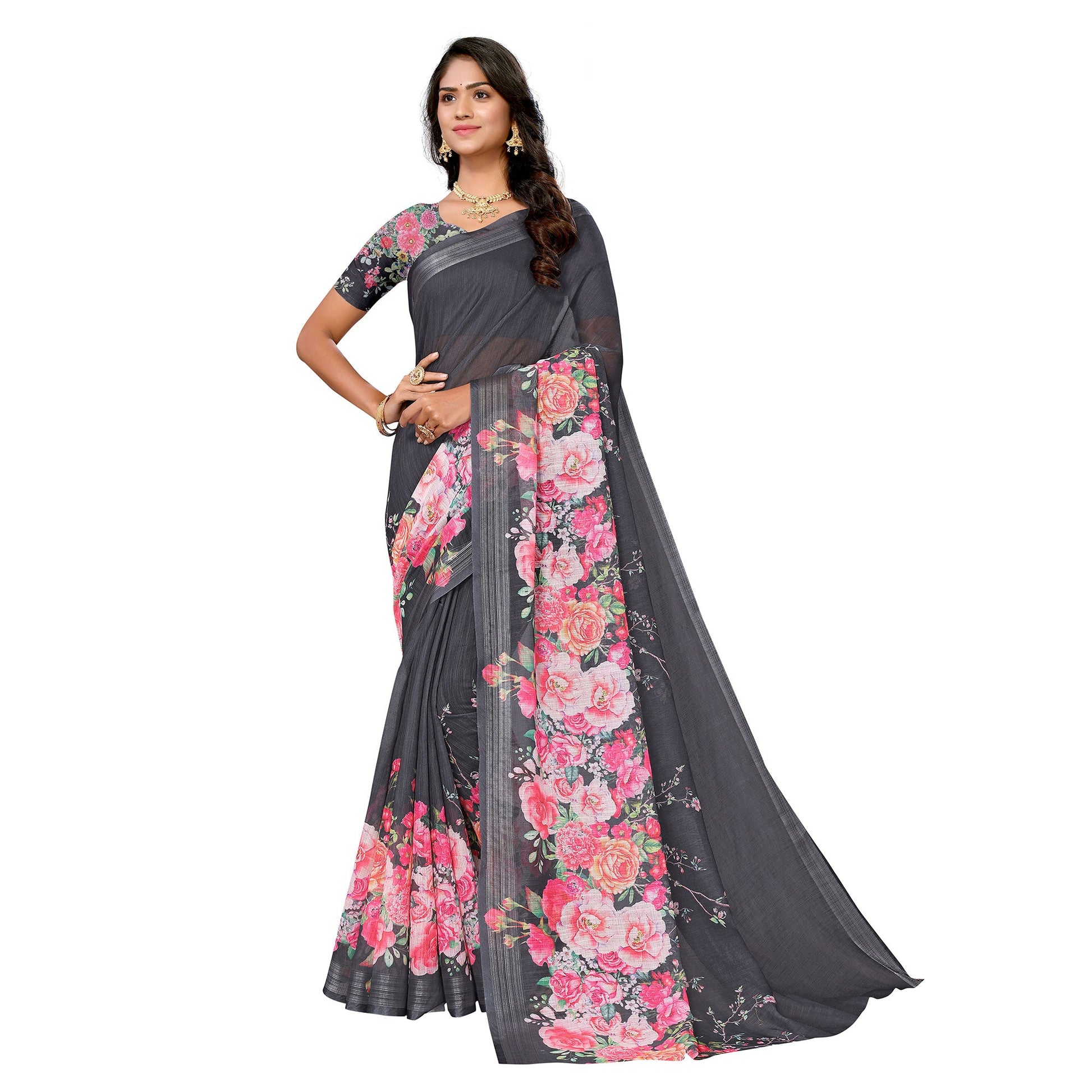 grey-pink-digital-floral-printed-linen-saree