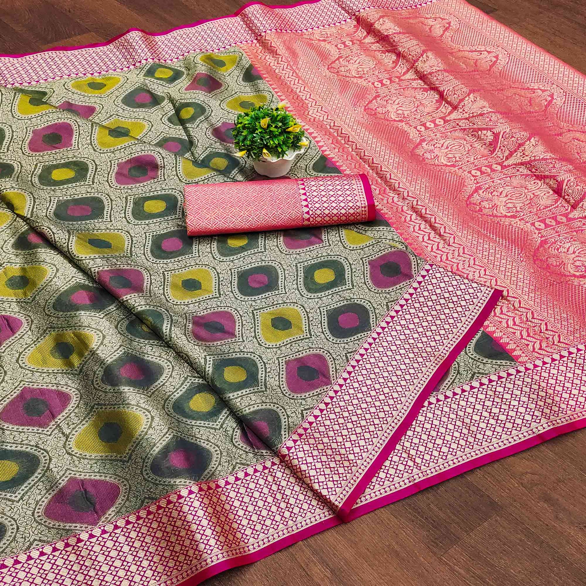 Grey Woven Banarasi Silk Saree