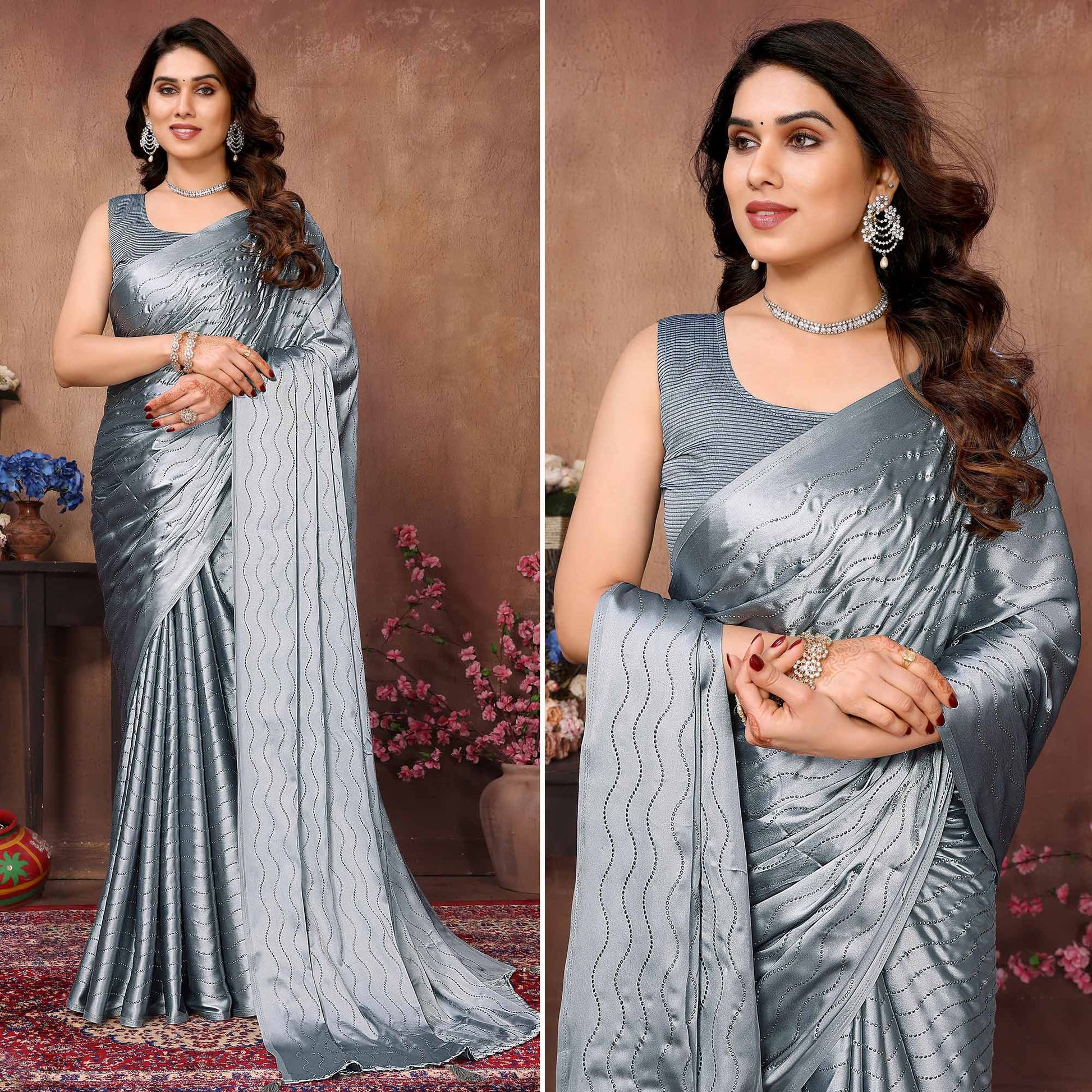 grey-mukaish-work-satin-saree-with-tassels