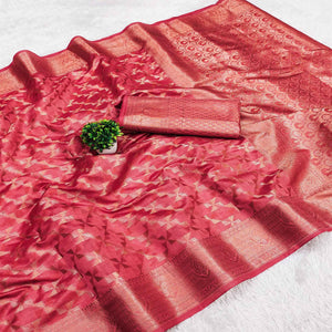 Gajri Pink Woven Organza Saree