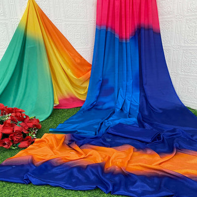 Multicolor Digital Printed Chinon Saree