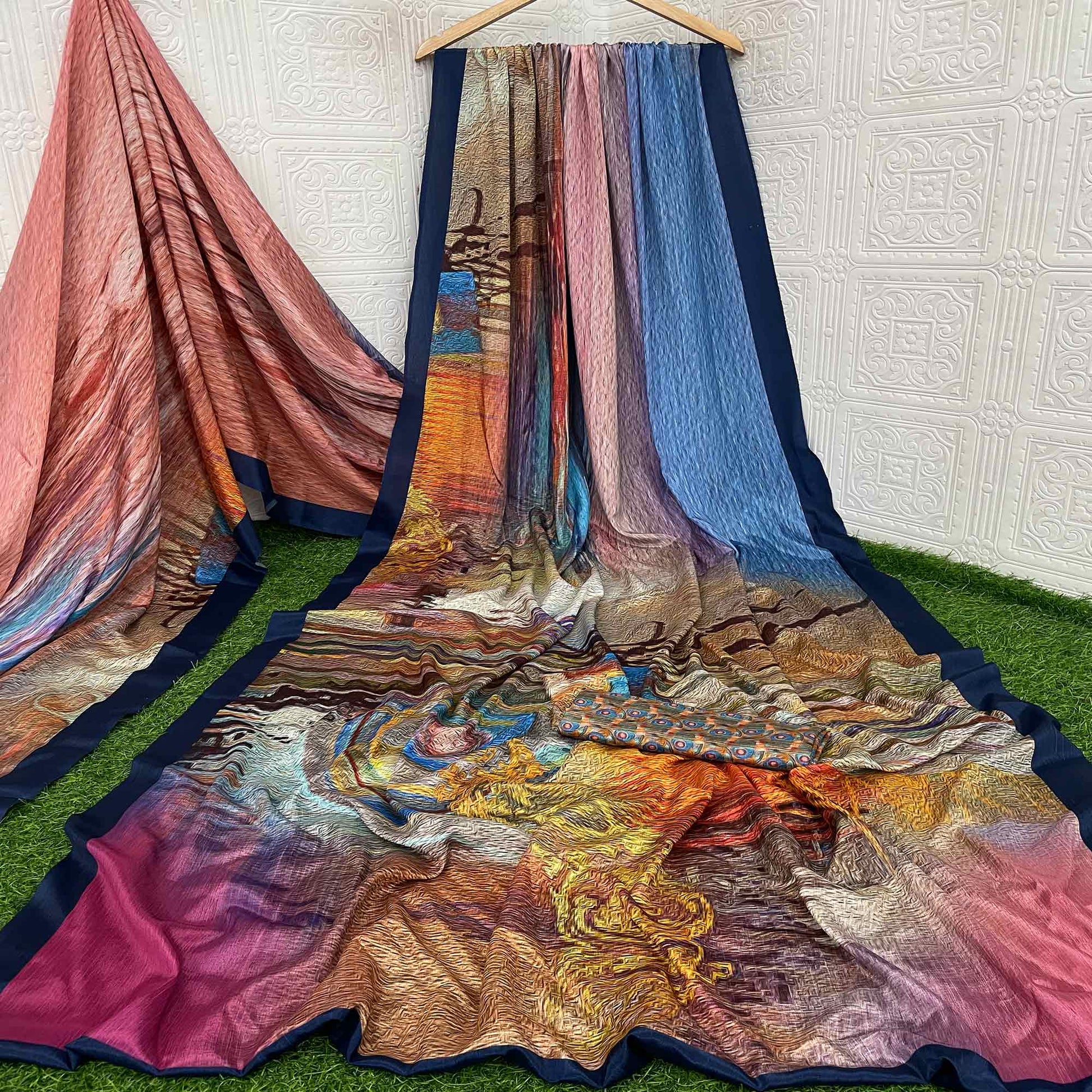 Multicolor Digital Printed Chinon Silk Saree