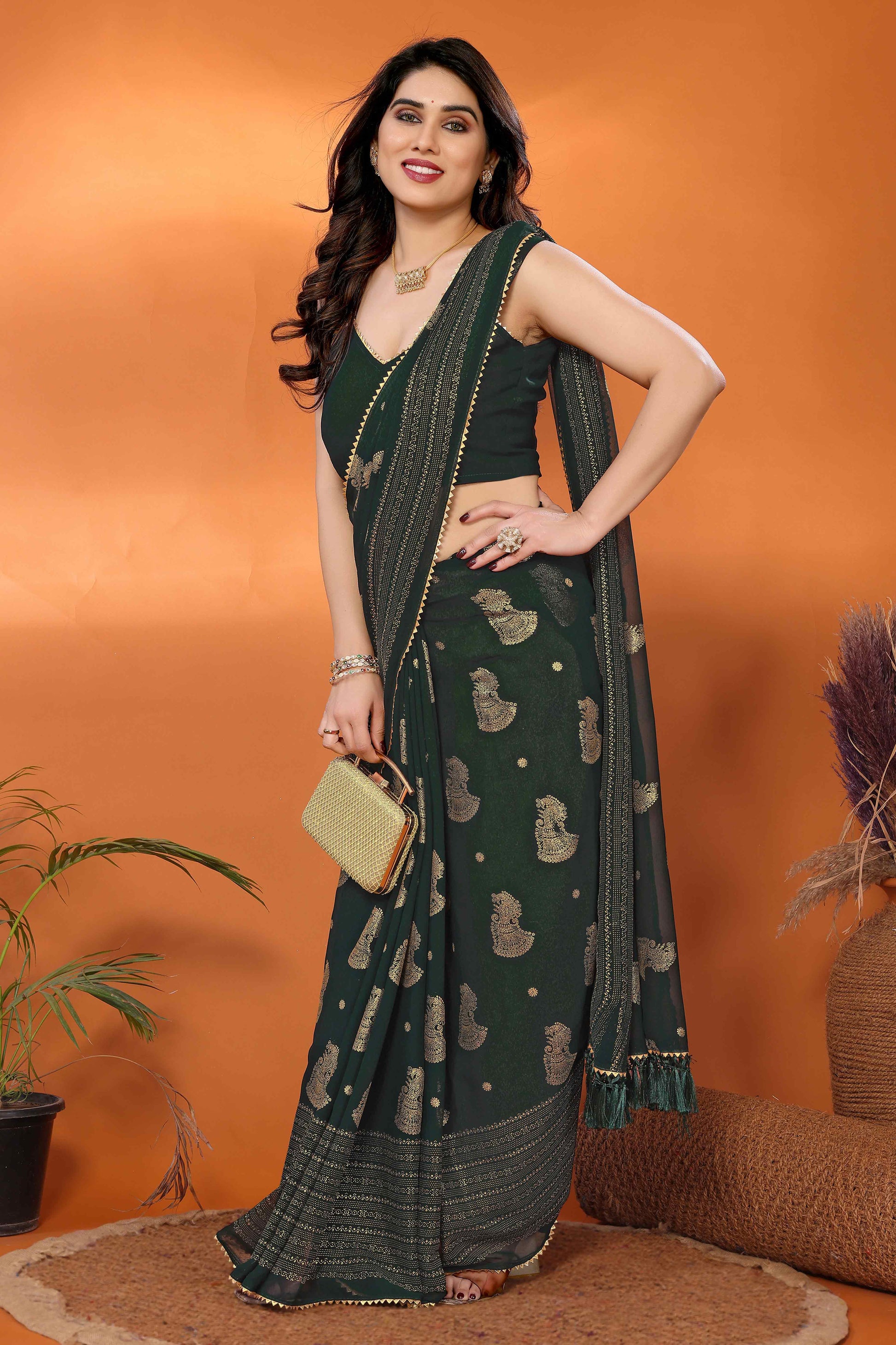 green-foil-printed-georgette-saree-7