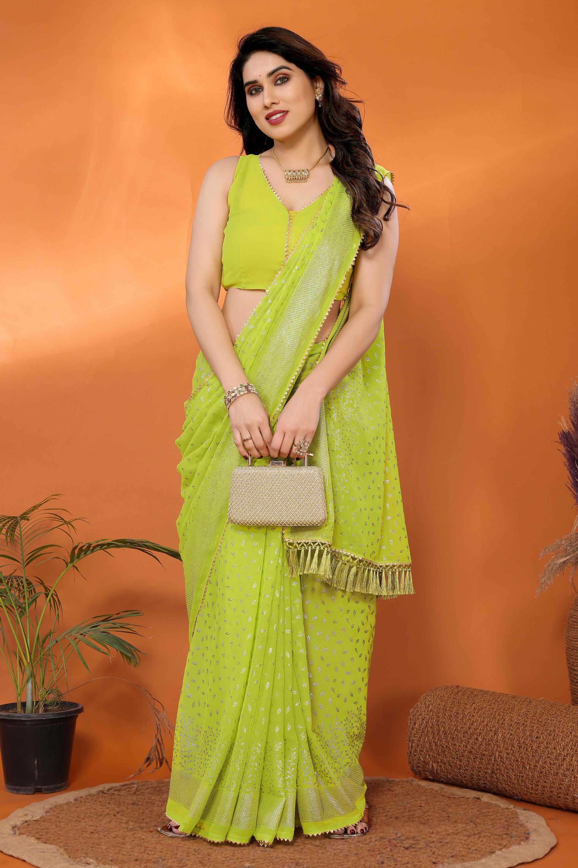 green-foil-printed-georgette-saree-8