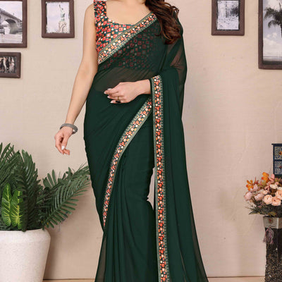 green-solid-georgette-saree-with-printed-border