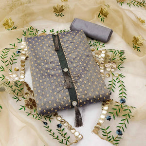 Grey Printed Chanderi Dress Material