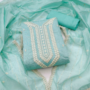 Light Blue Embroidered Chanderi Dress Material