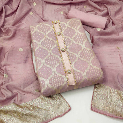 Mauve Woven Banarasi Silk Dress Material