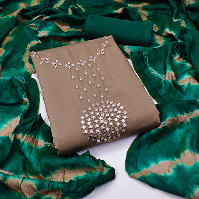 Brown Embroidered Viscose Dress Material