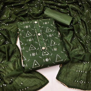 Mehandi Green Embroidered Cotton Blend Dress Material