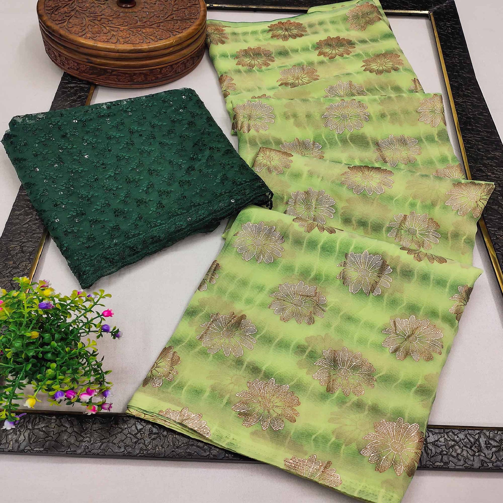 green-floral-foil-printed-georgette-saree-1