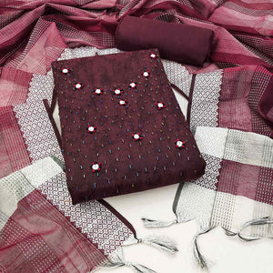 Maroon Embroidered Pure Cotton Dress Material