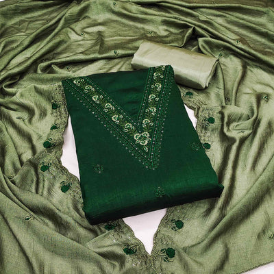 green-floral-emboidered-vichitra-silk-dress-material