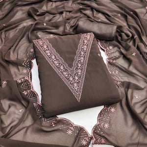 Brown Floral Embroidered Georgette Dress Material
