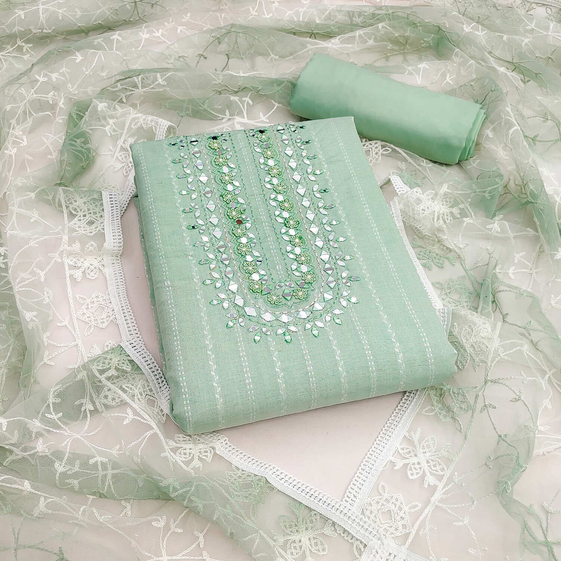 green-woven-pure-cotton-dress-material