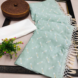 Light Green Printed Chiffon Saree With Tassels