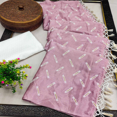 Mauve Printed Chiffon Saree With Tassels