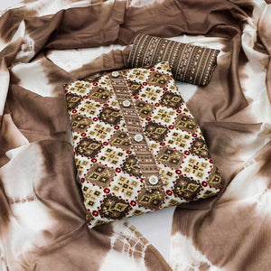 Brown Foil Printed Cotton Blend Dress Material