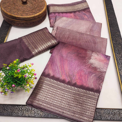 Mauve Printed Dola Silk Saree With Zari Border