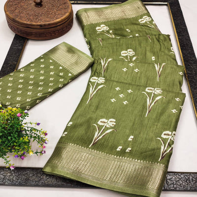 green-floral-printed-dola-silk-saree-6