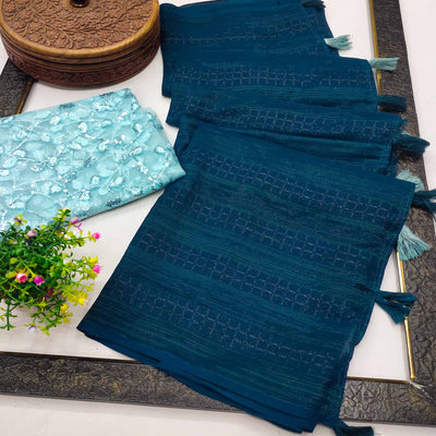 Blue Woven Art Silk Saree With Tassels