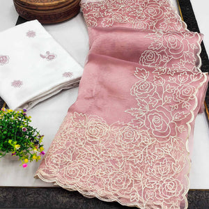 Mauve Embroidered Organza Saree
