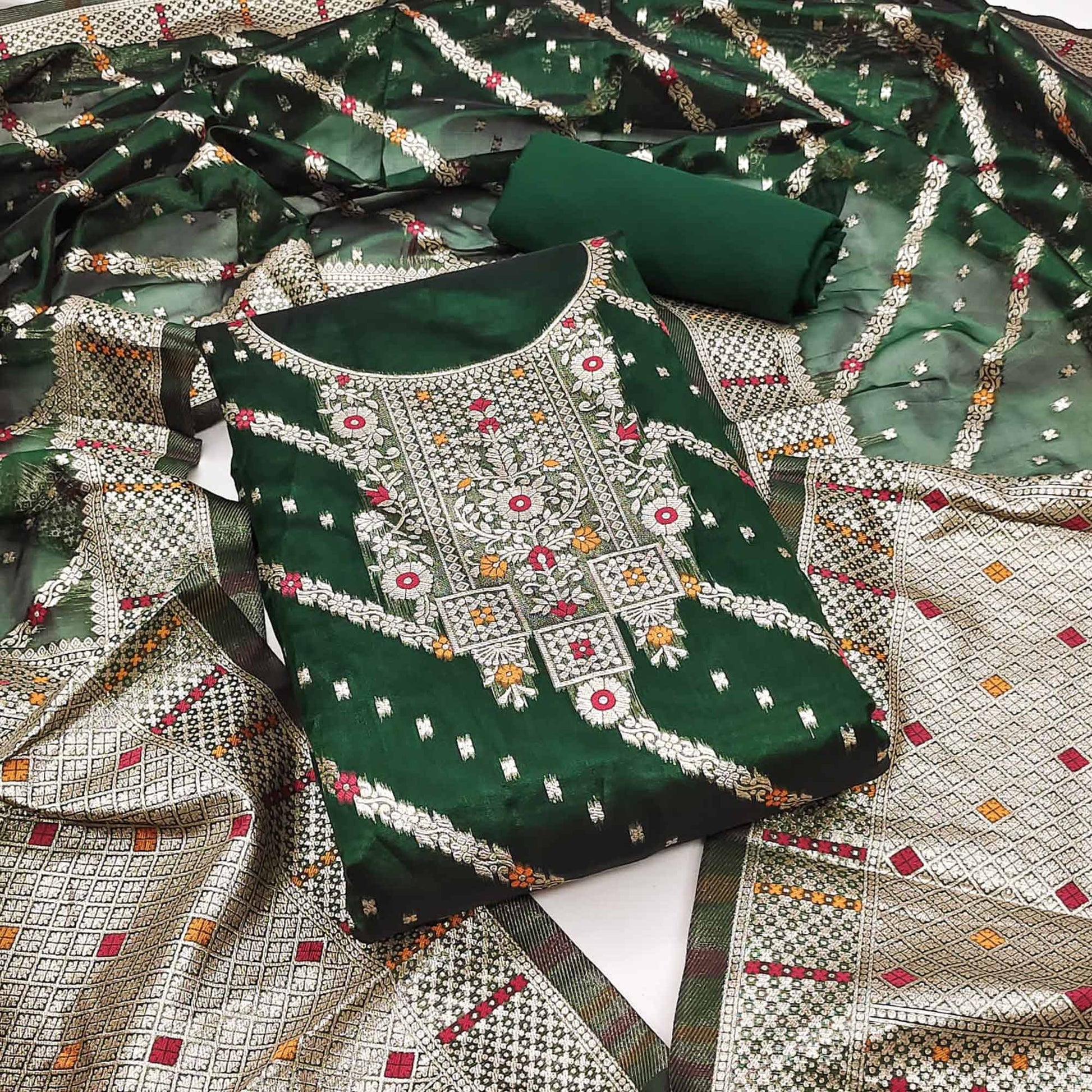 green-floral-woven-banarasi-silk-dress-material-3