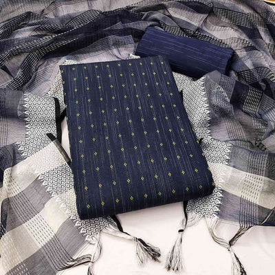 Blue Woven Pure Cotton Dress Material